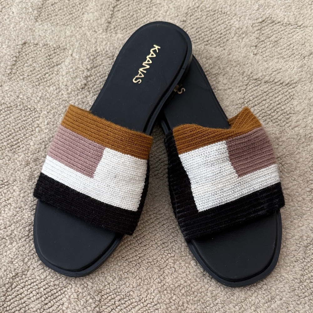 Kaanas Colorblock Slide Sandals - Black, White, Brown, Tan
